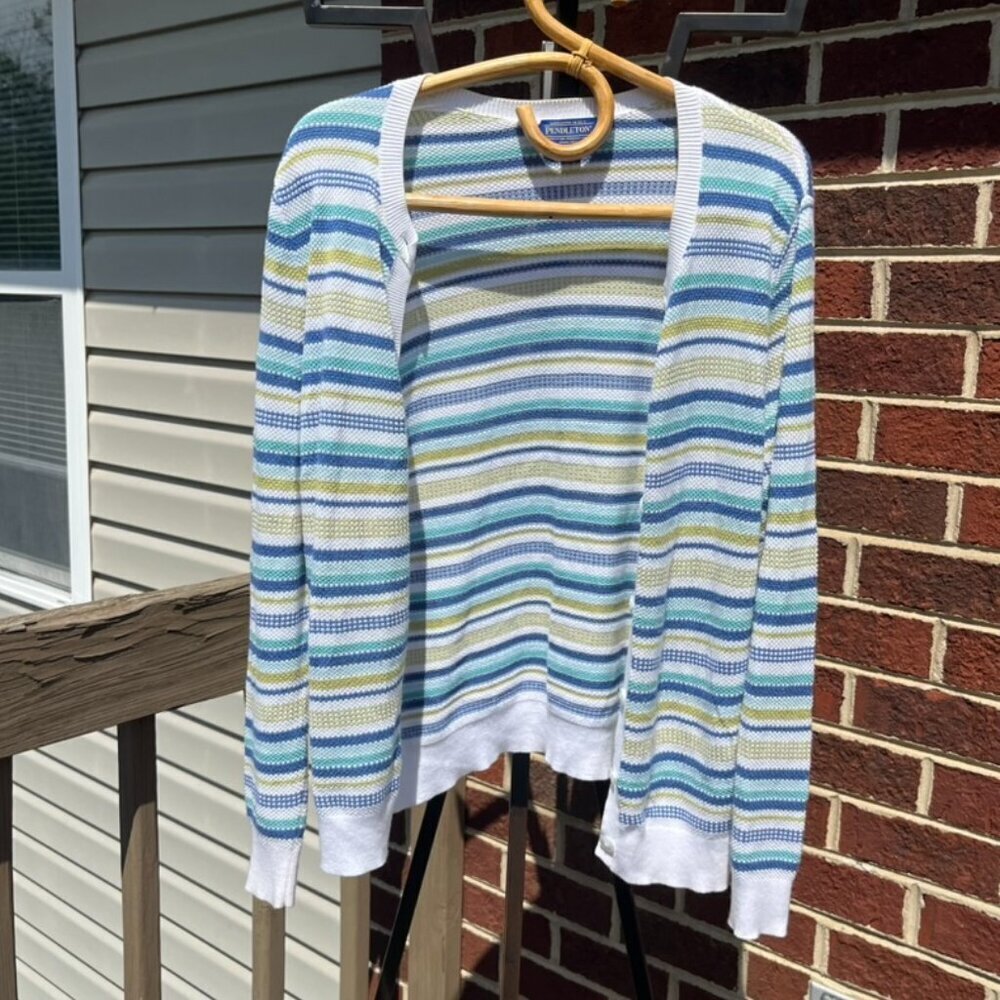 Pendleton Striped Button Down Sweater Women's Lar… - image 2